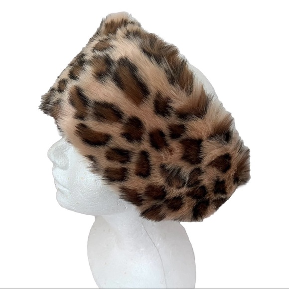 🛍🎁Brown Leopard Print Faux Fur Winter Headband, Earmuff, and Scarf Neck Warmer - Picture 2 of 4